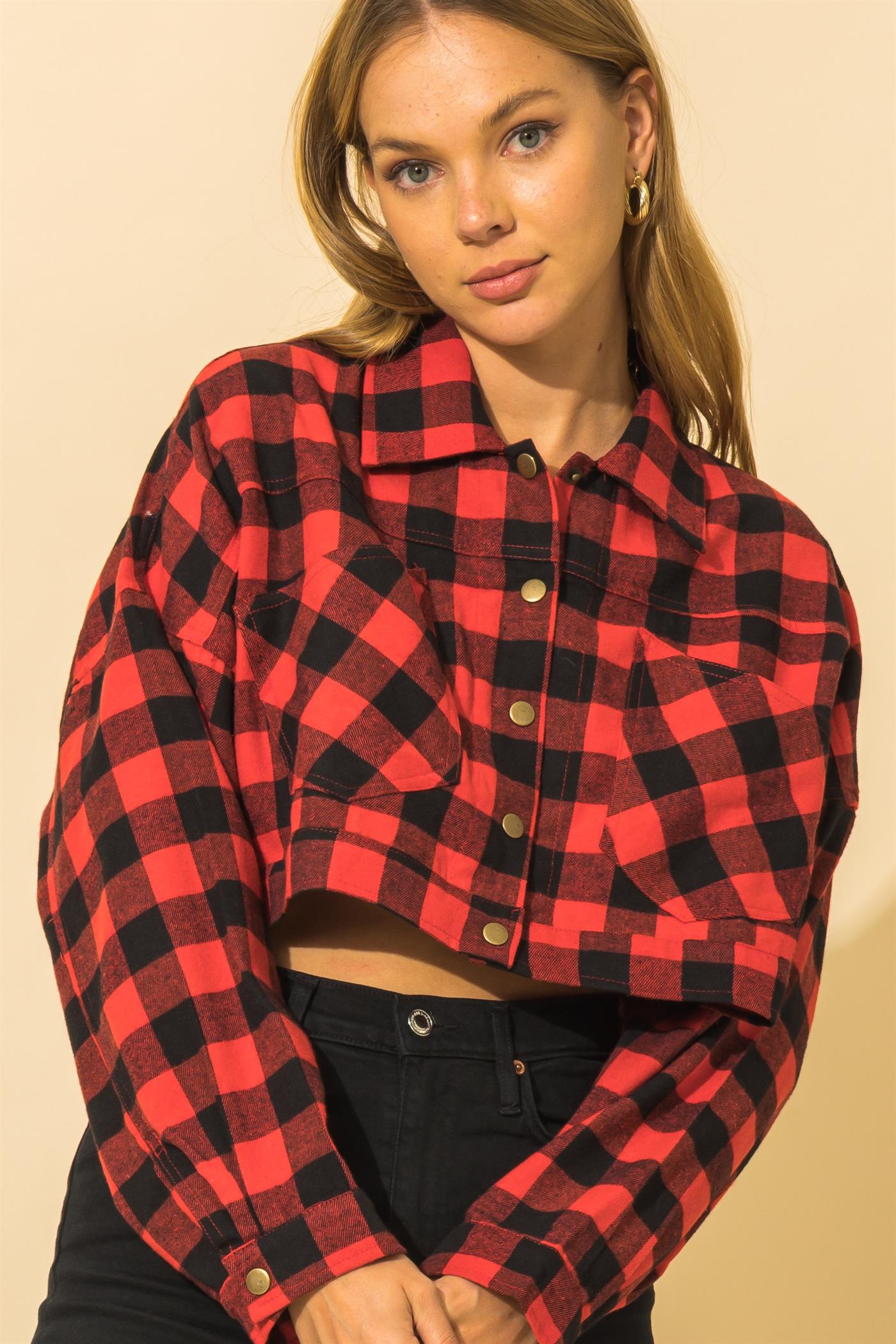Red Flannel Crop Jacket – Floranz