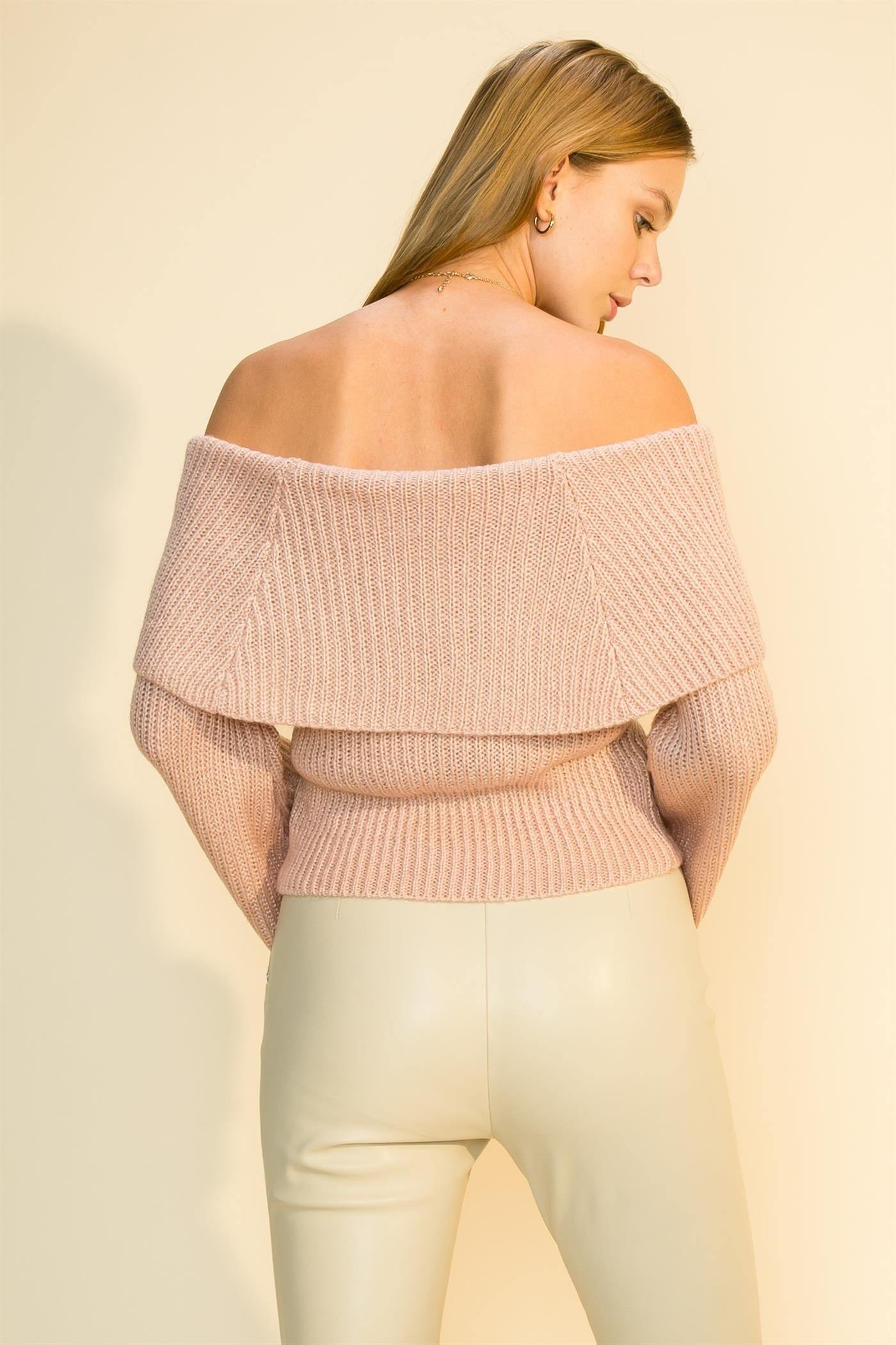 Off The Shoulder Sweater in Pink and Grey