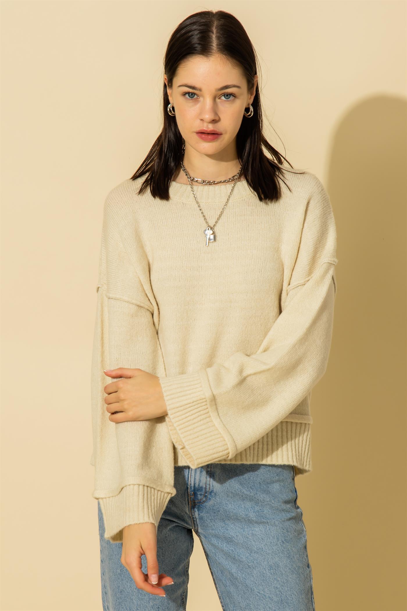 Jordan Round Neck Wide Sleeve Pullover Sweater
