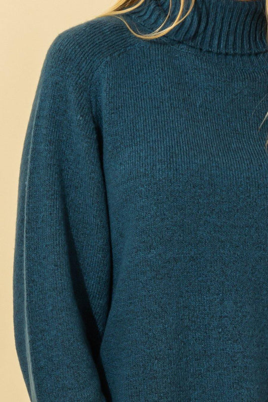Warm me up Loose Fit Peacock Blue Turtleneck Sweater