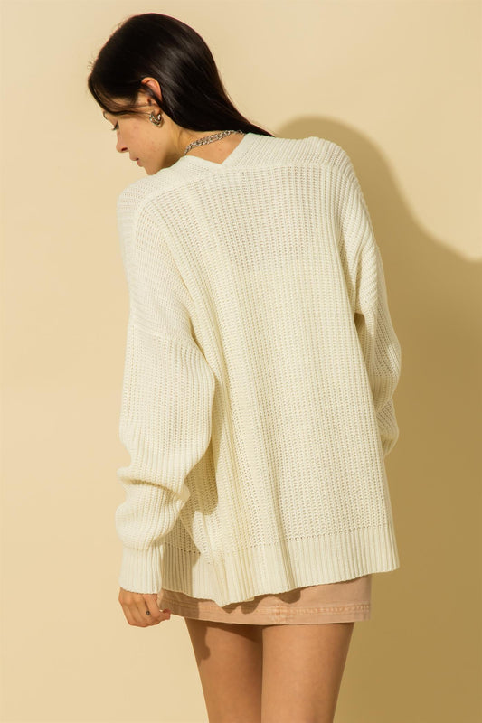 Open Front Drop Shoulder Cardigan Sweater