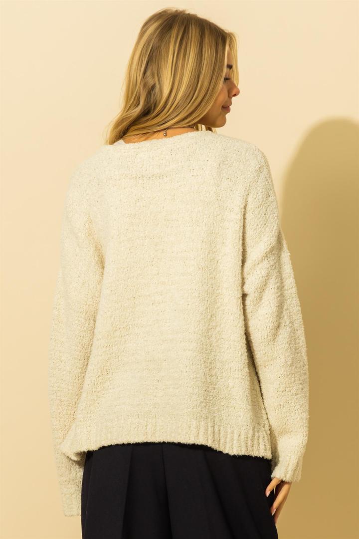 Open Front Fluffy Cardigan Sweater In Whip Cream
