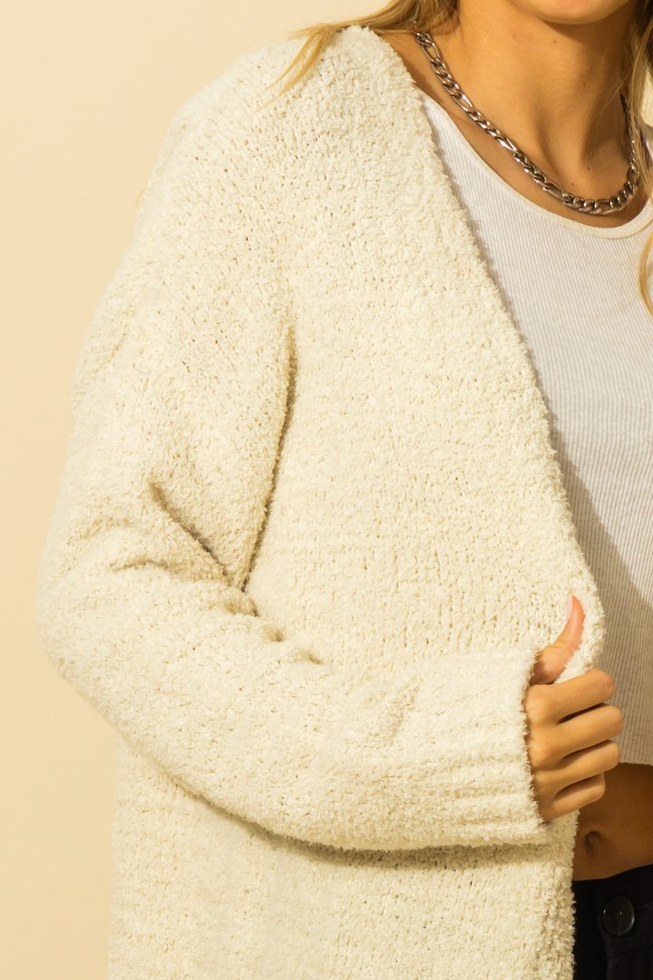 Open Front Fluffy Cardigan Sweater In Whip Cream