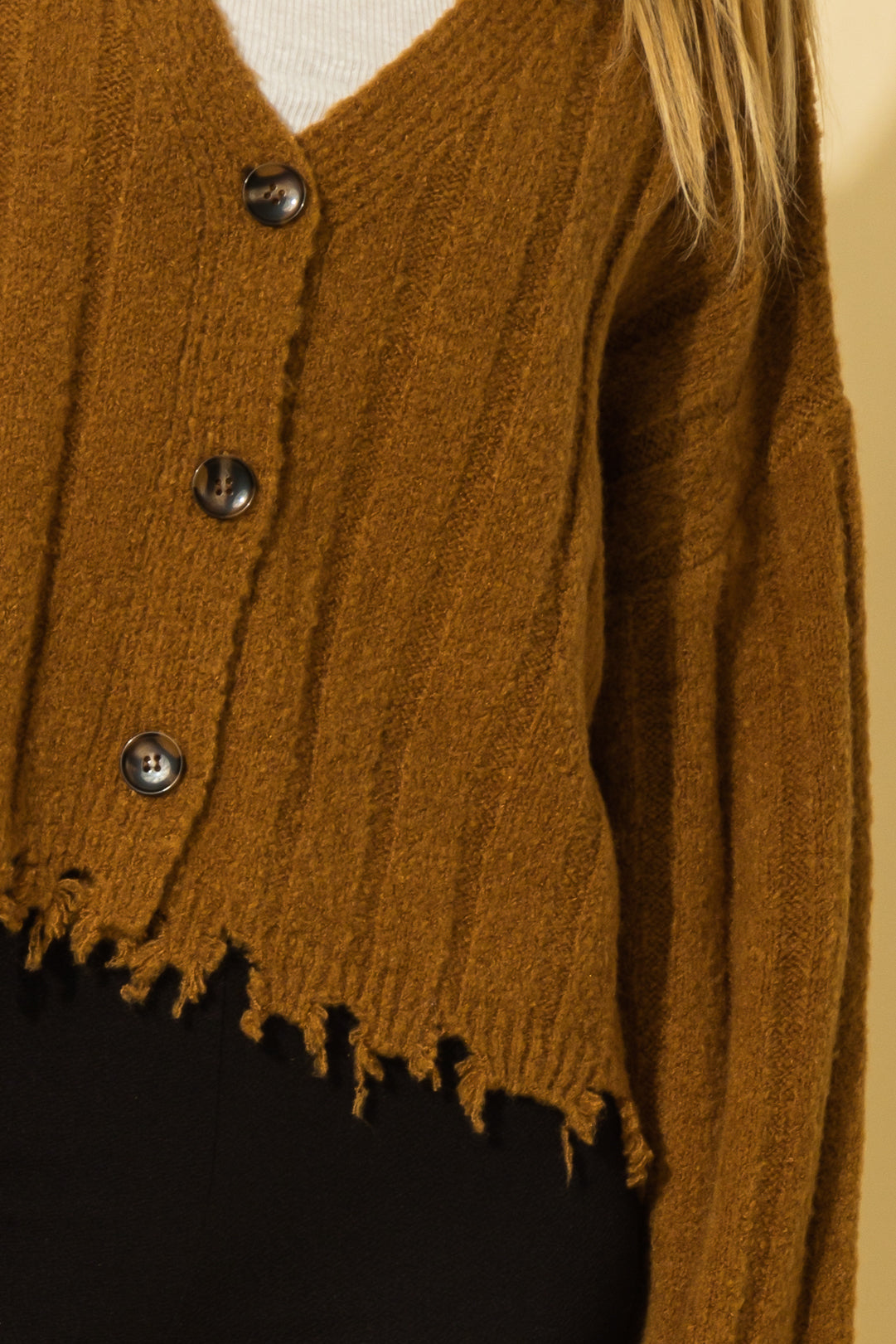Frayed Hem Button Up Cardigan Sweater