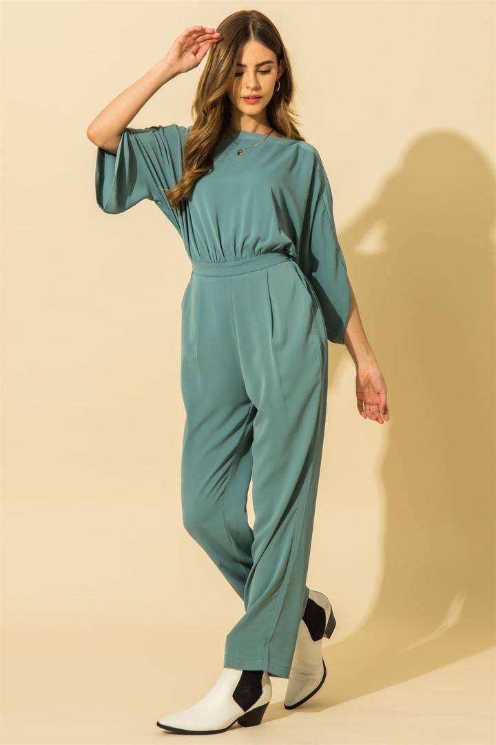 Boat Neck Dolman Sleeve Jumpsuit Available in Dusty Green & Taupe