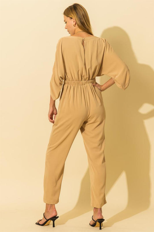 Boat Neck Dolman Sleeve Jumpsuit Available in Dusty Green & Taupe