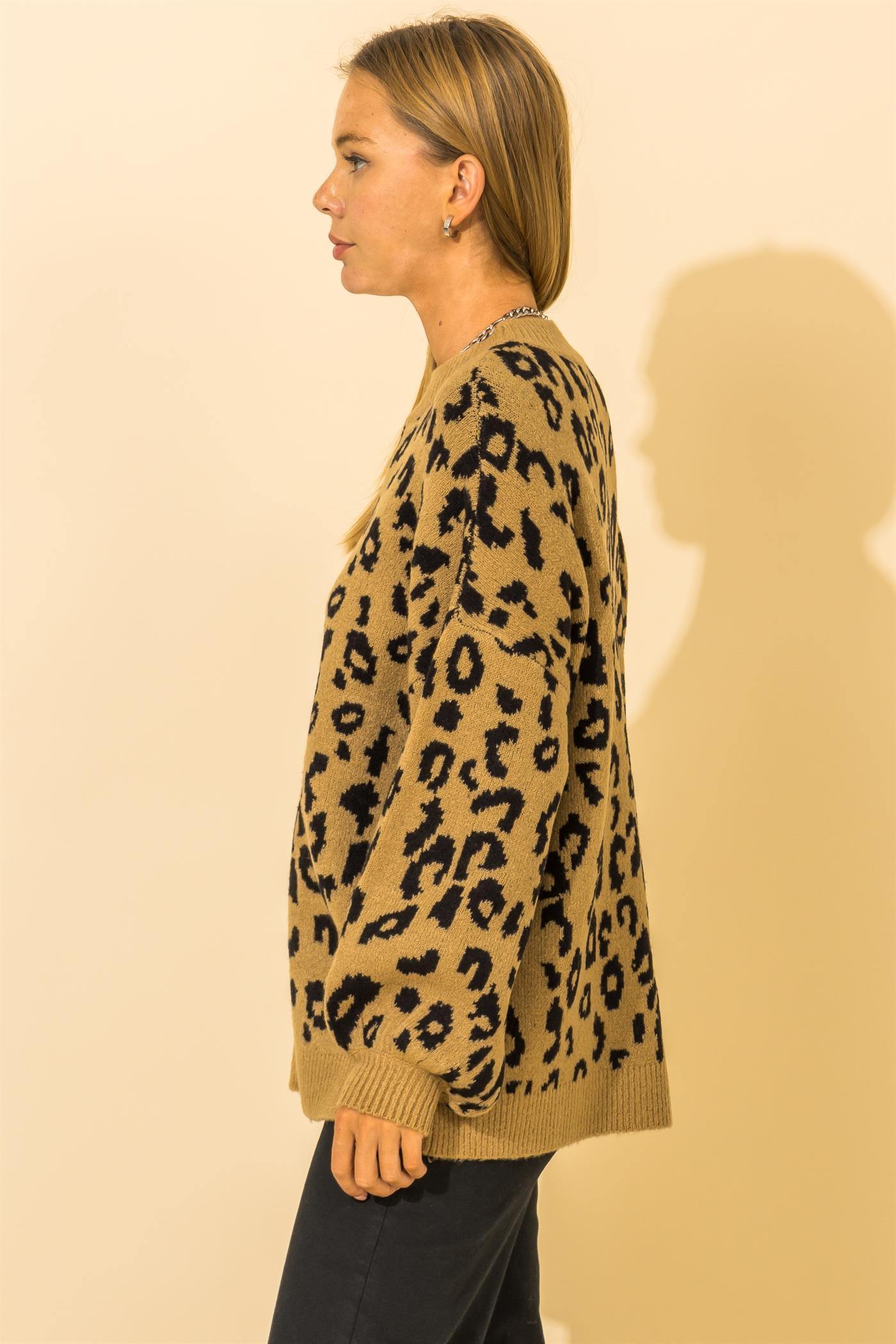 Oversized Cheetah Print Pullover Sweater
