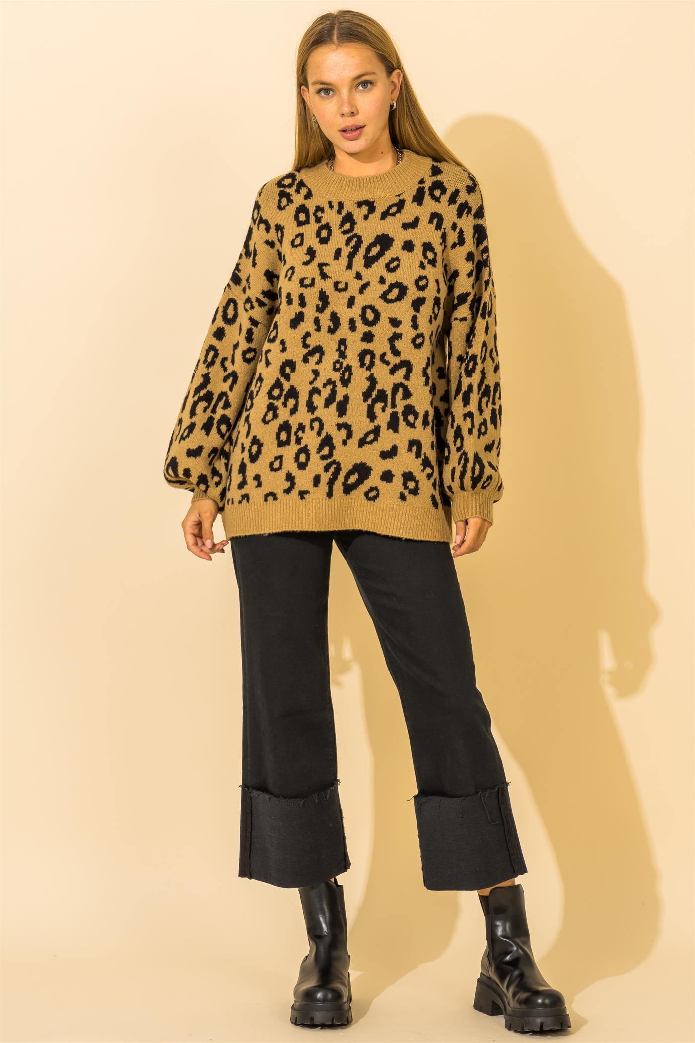 Oversized Cheetah Print Pullover Sweater