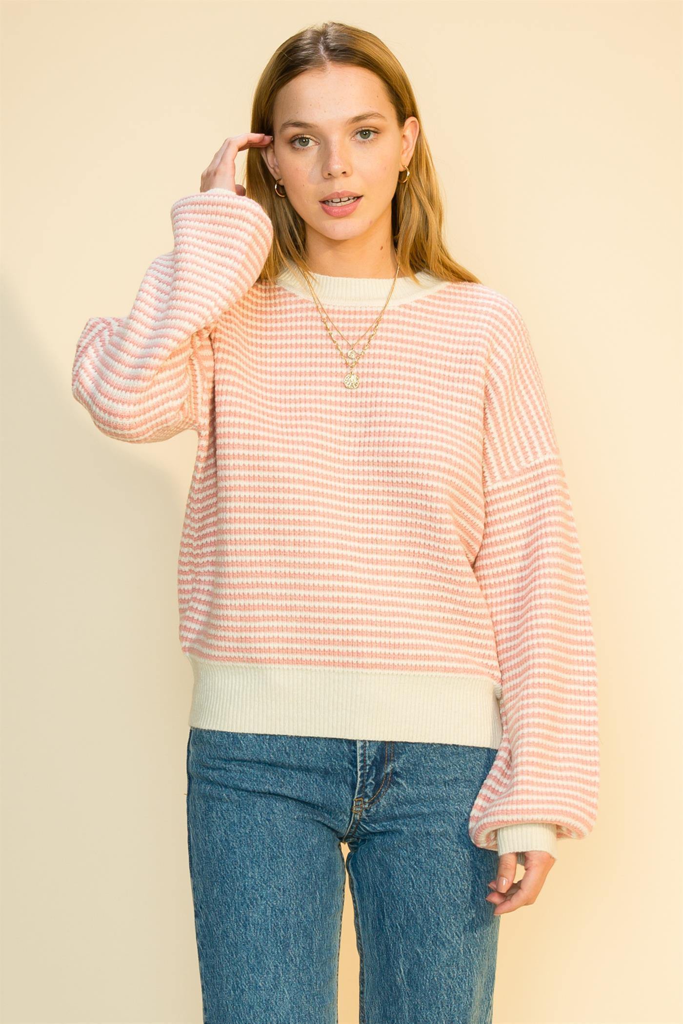 Tea to Spill Round Neck Pullover Sweater in Mauve