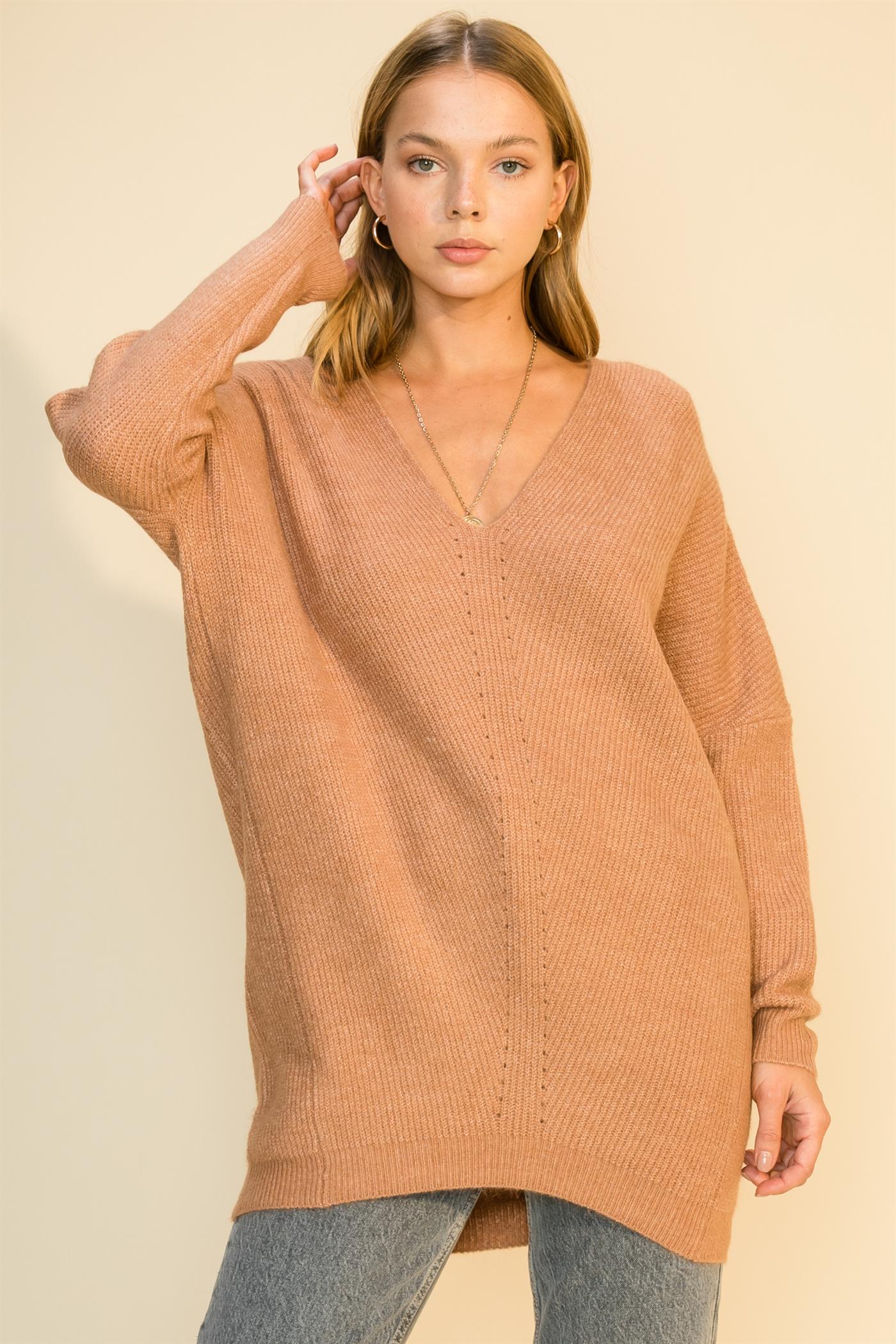 Take Me Home Long Sleeve Sweater With Relaxed Silhouette in Apricot