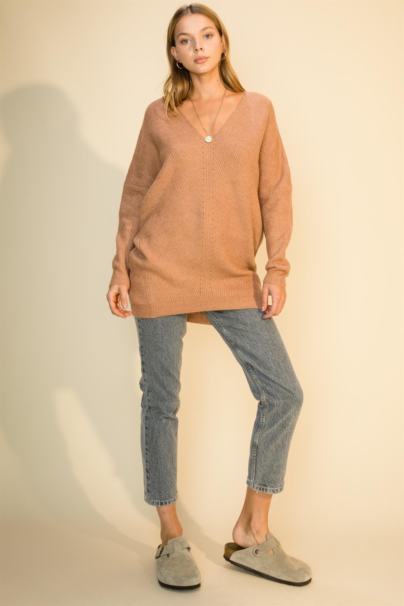 Take Me Home Long Sleeve Sweater With Relaxed Silhouette in Apricot
