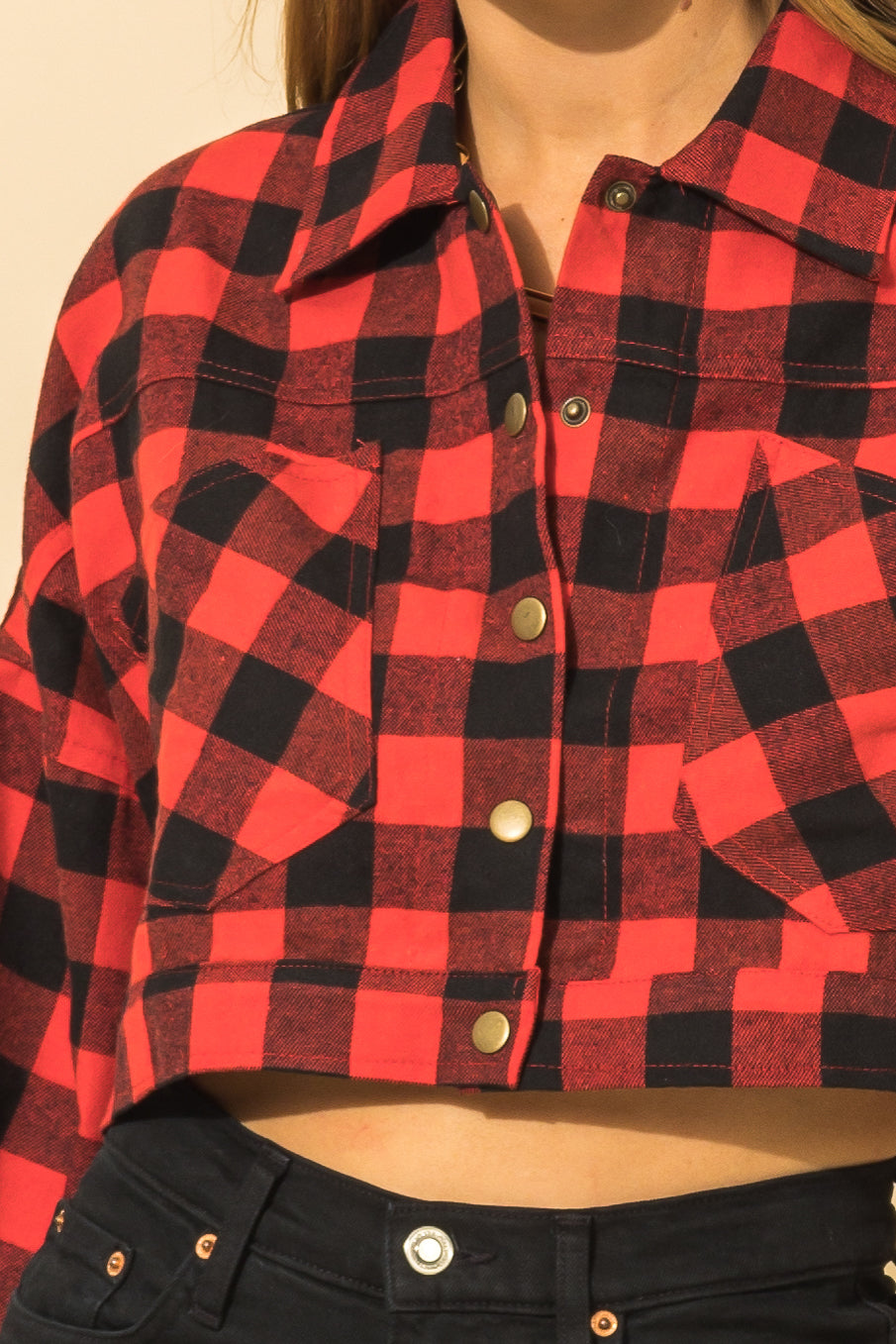 Red Flannel Crop Jacket