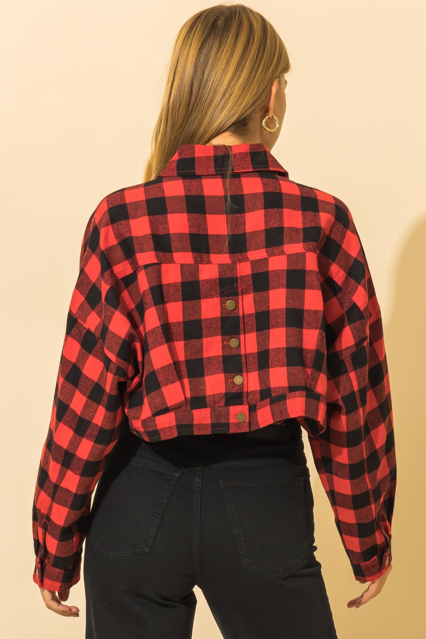 Red Flannel Crop Jacket