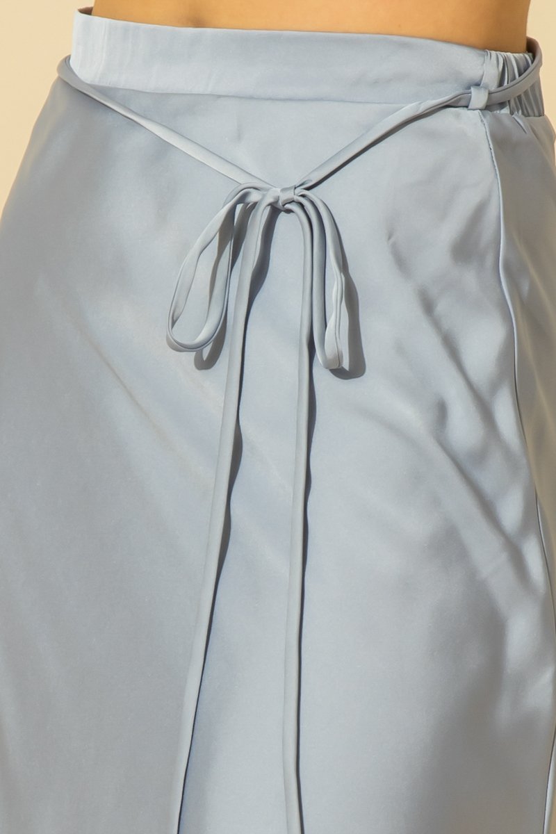 Thelma Satin Midi Skirt With Self Tie