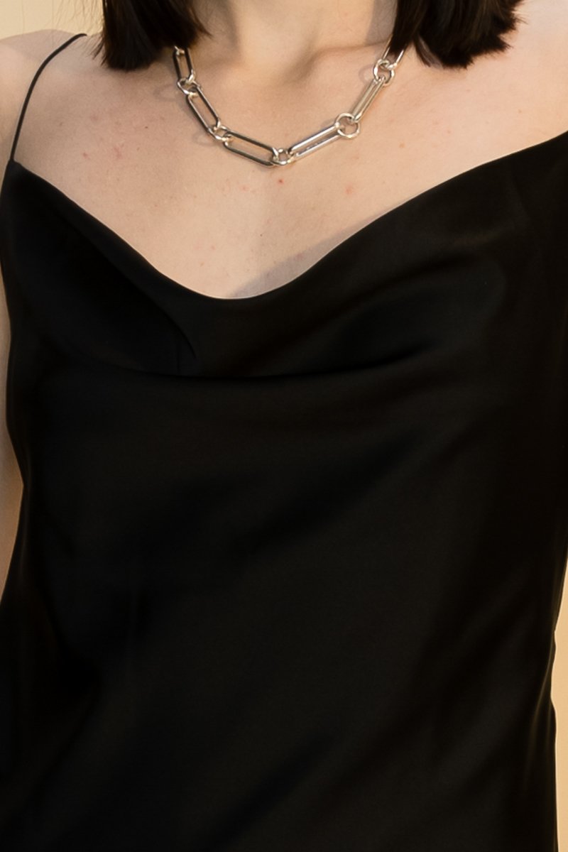 Leona Satin Cowl Neck Strappy Slip Midi Dress