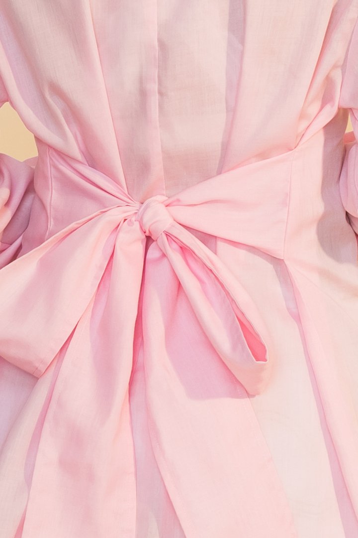 Barb Pink Button Down Belted Shirt Dress